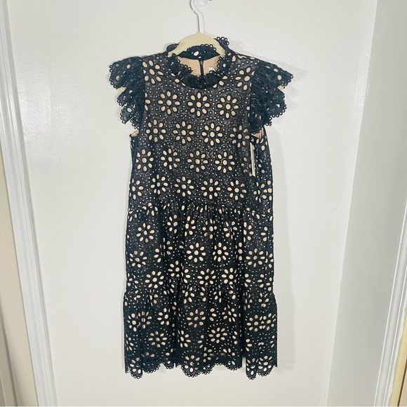 NWT Sea New York Shelby Dress Black Sequin Eyelet Clubbing Wedding Date Size 4 - Picture 2 of 11